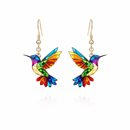 Pendientes Colibrí de Colores | Oro Blanco