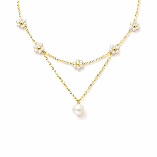 Collar en Capas Floral de Perlas | Oro