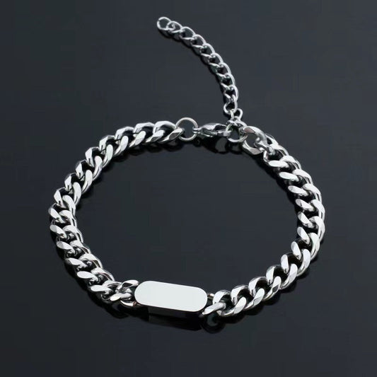 Bracciale Catena Cubana con Placca Oro bianco