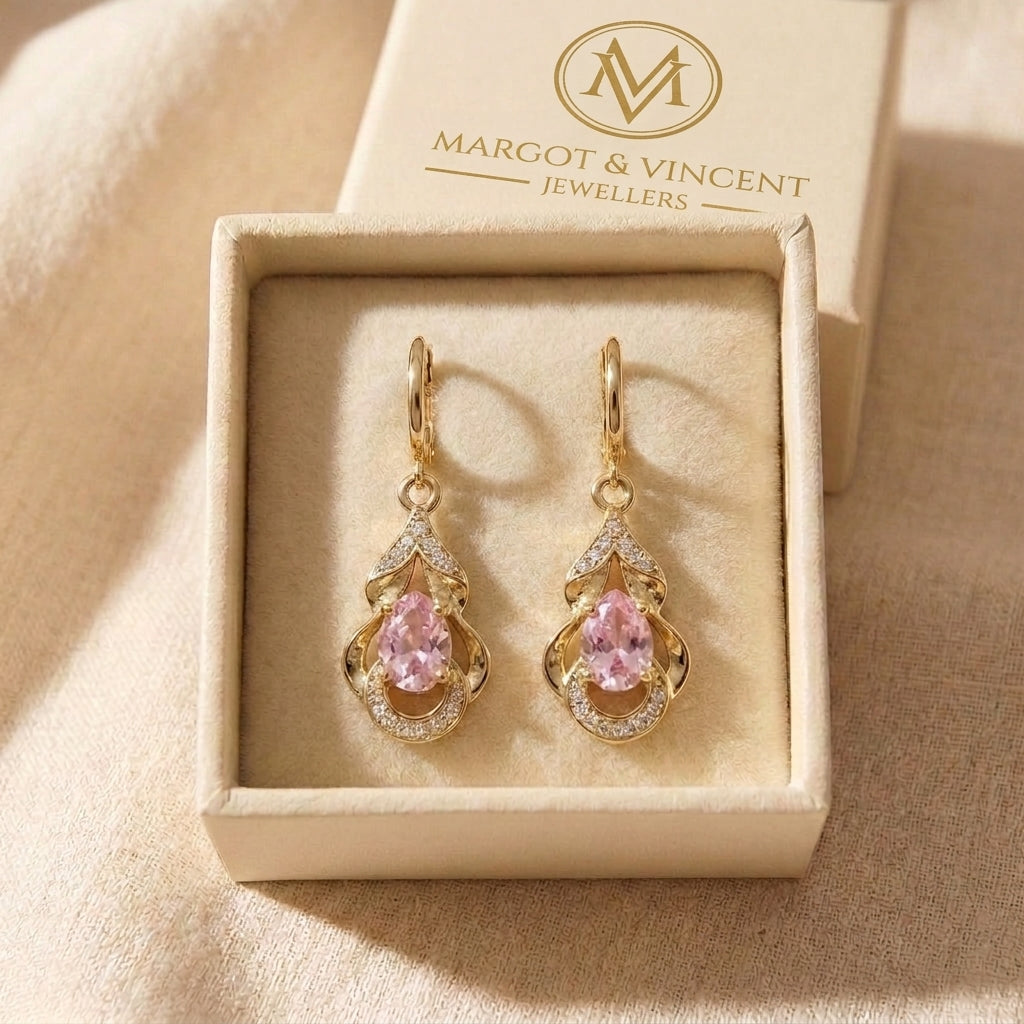 Moonlit Blush Drop Earrings in the Margot & Vincent gift box