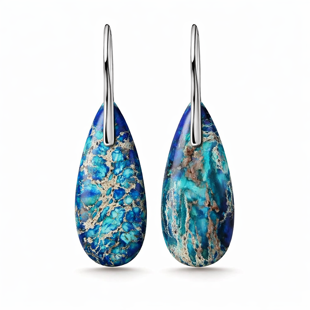 Light Blue Ocean Stone White Gold Earrings
