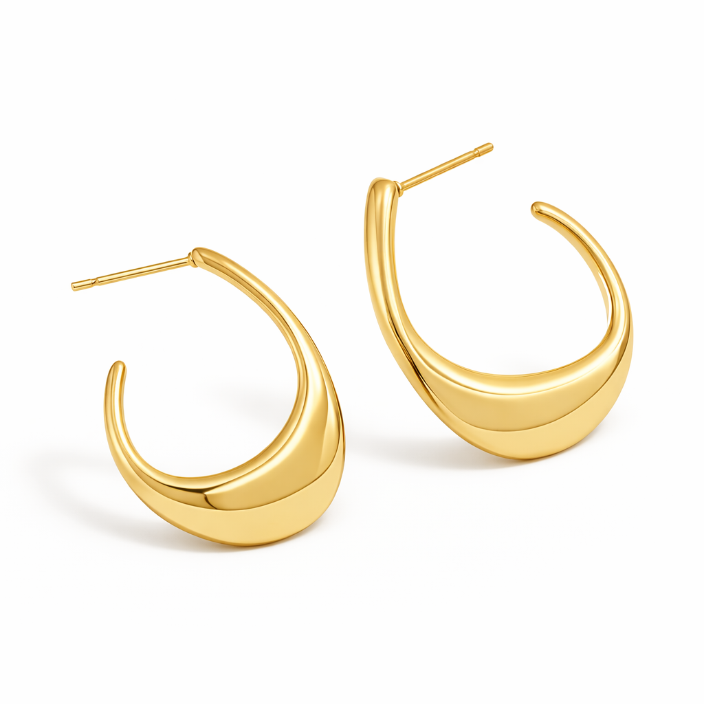 Carved Half Moon Hoop Yellow Gold Earrings
