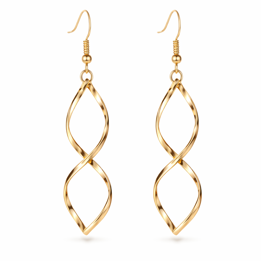 Spiral Drop Yellow Gold Earrings