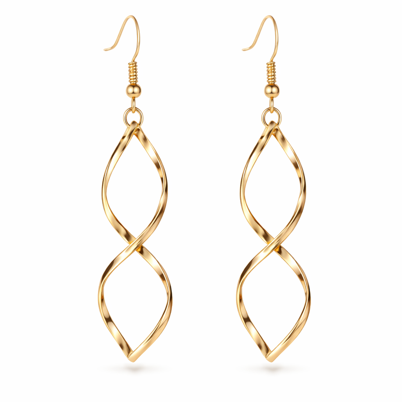 Spiral Drop Yellow Gold Earrings