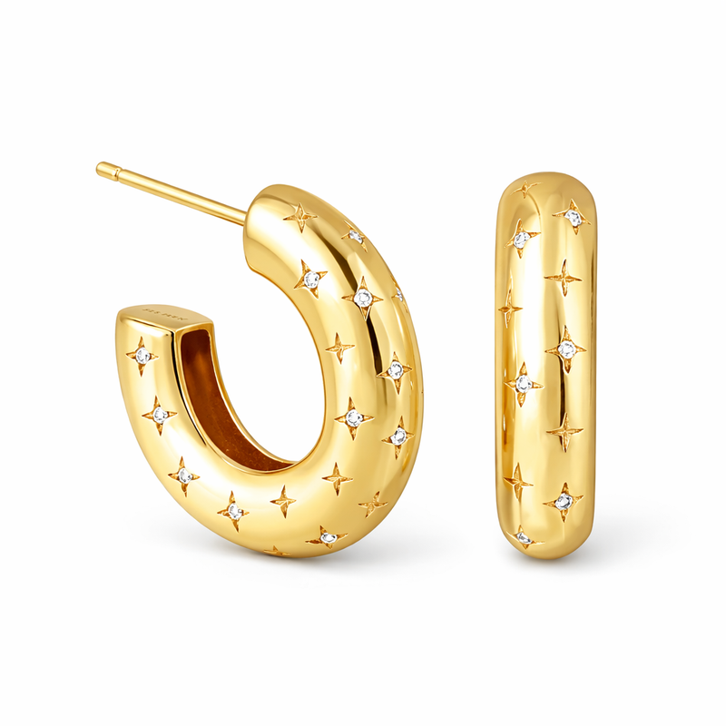 Cosmic Hoop Yellow Gold Earrings
