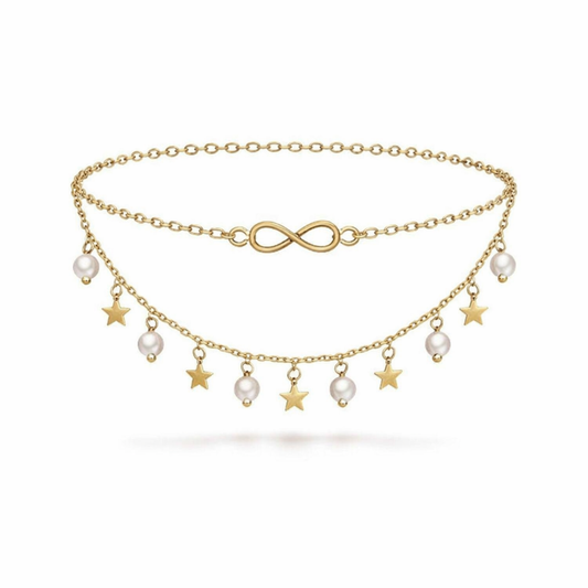 Tobillera Infinito con Perlas y Estrellas | Oro