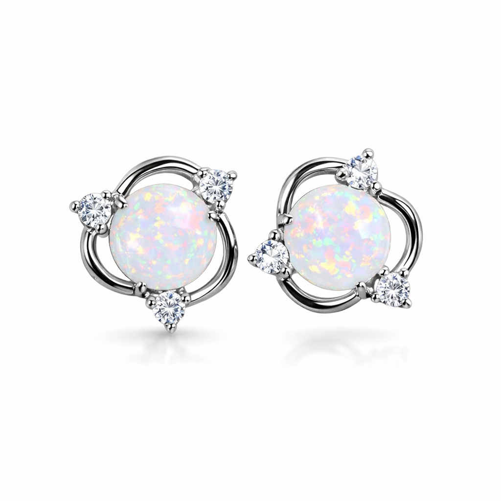 Opal Trio Stud White Gold Earrings