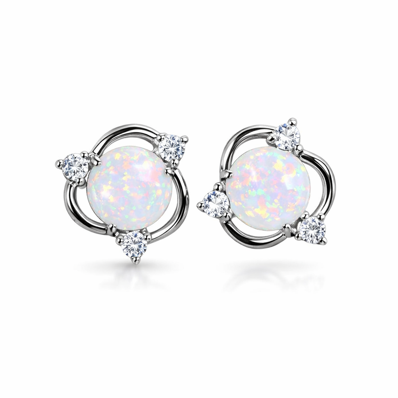 Opal Trio Stud White Gold Earrings