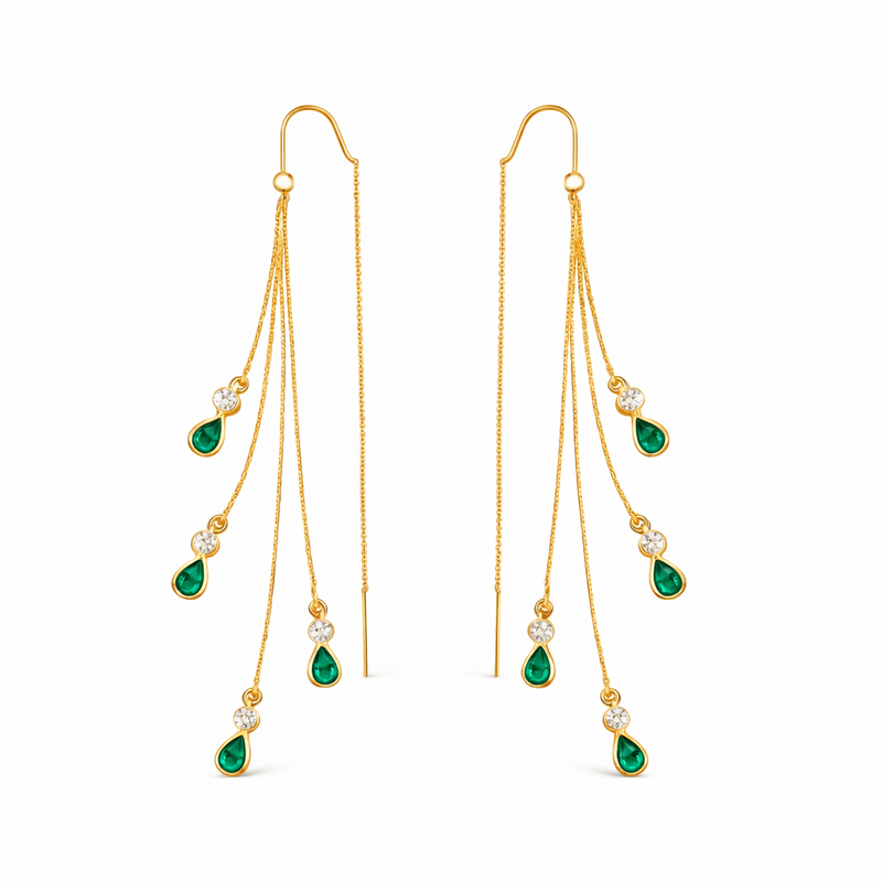 Calista Moreau Emerald Tassel Yellow Gold Earrings