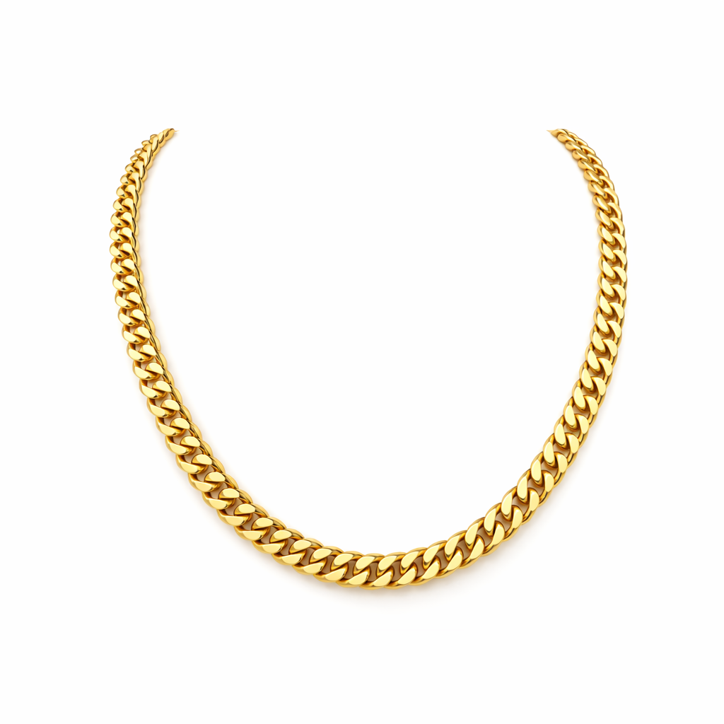 Thick Cuban Link Yellow Gold Necklace