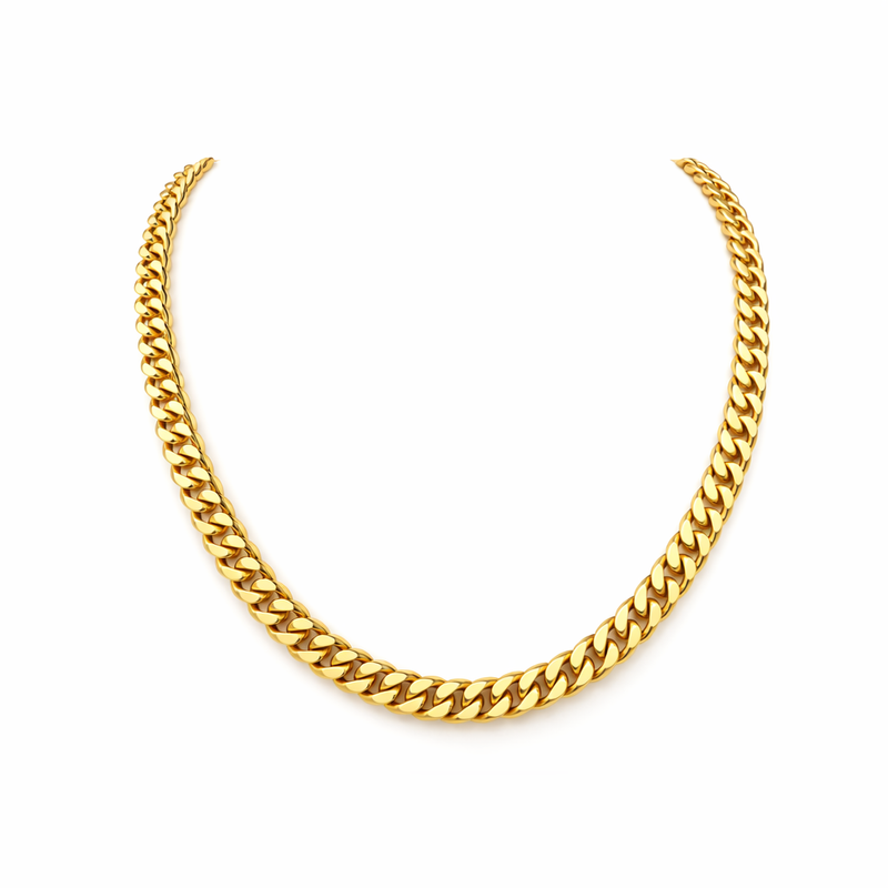 Thick Cuban Link Yellow Gold Necklace
