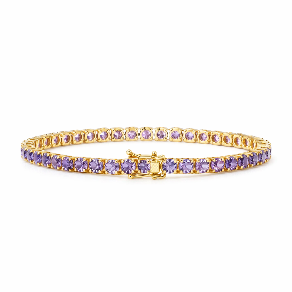 Amethyst Tennis Yellow Gold Bracelet