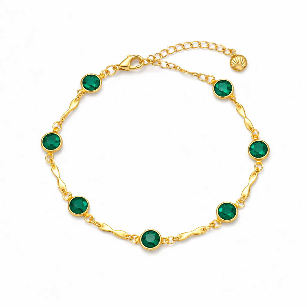 Emerald Link Chain Yellow Gold Bracelet
