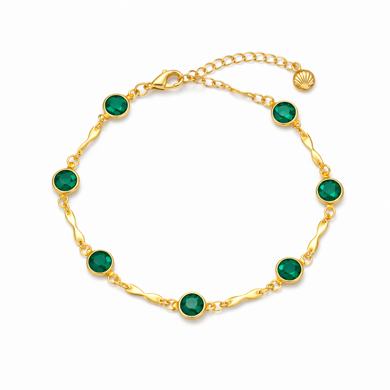 Emerald Link Chain Yellow Gold Bracelet