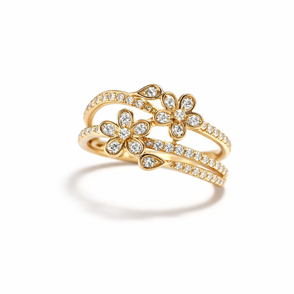 Elegant Brilliant Flower Yellow Gold Ring