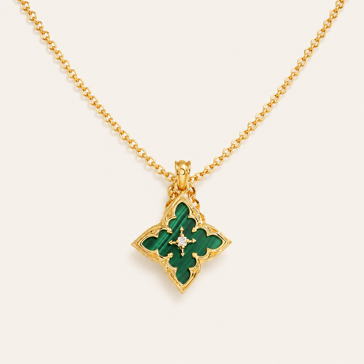 Emerald Four Leaf Clover Pendant Yellow Gold Necklace