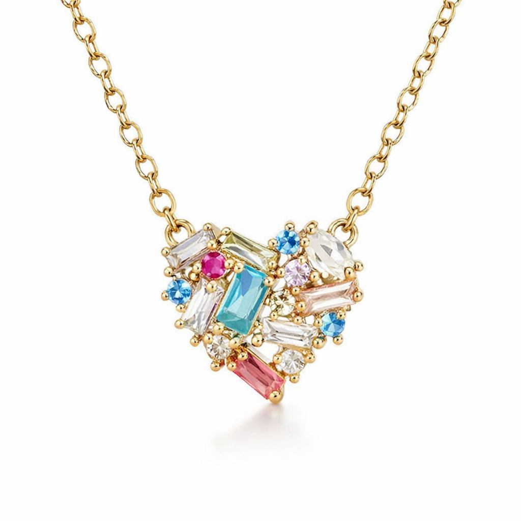 Colourful Sparkle Heart Yellow Gold Necklace