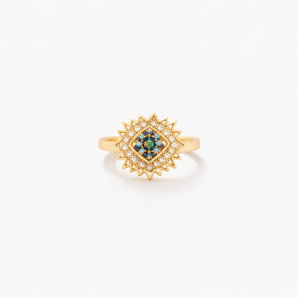 Sapphire Sunburst Spinner Yellow Gold Ring