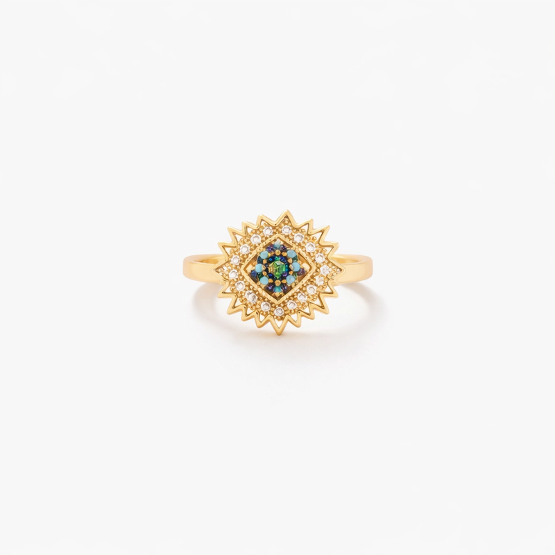 Sapphire Sunburst Spinner Yellow Gold Ring