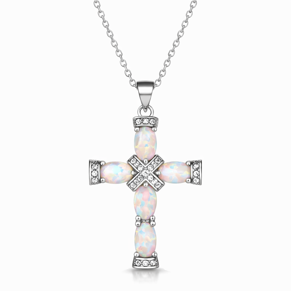 Lumen Opal Cross Yellow Gold Necklace
