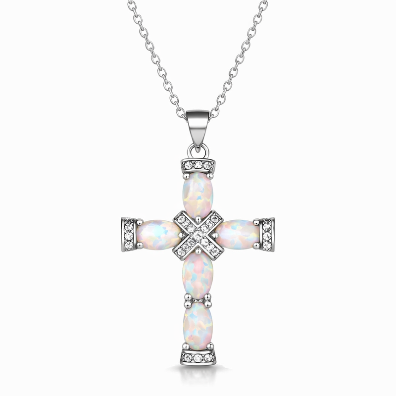 Lumen Opal Cross Yellow Gold Necklace