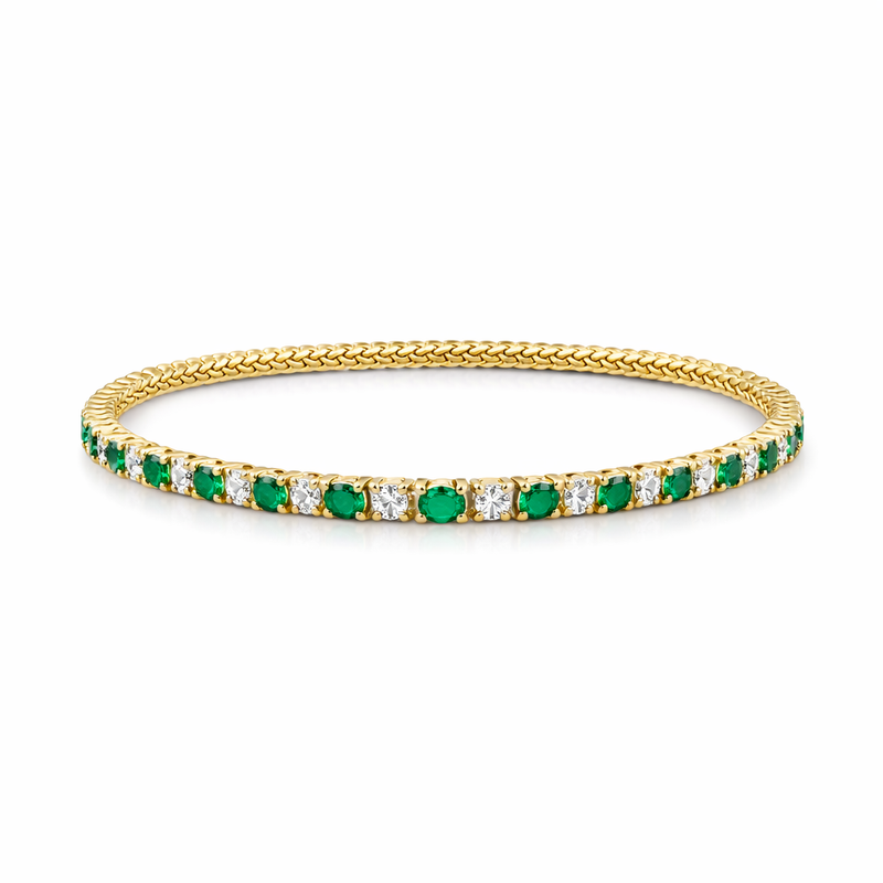 Emerald Trio Tennis Yellow Gold Bracelet