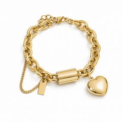 Thick Heart Yellow Gold Bracelet