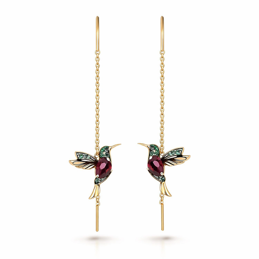 Pendientes Colibrí de Esmalte y Circonita | Oro