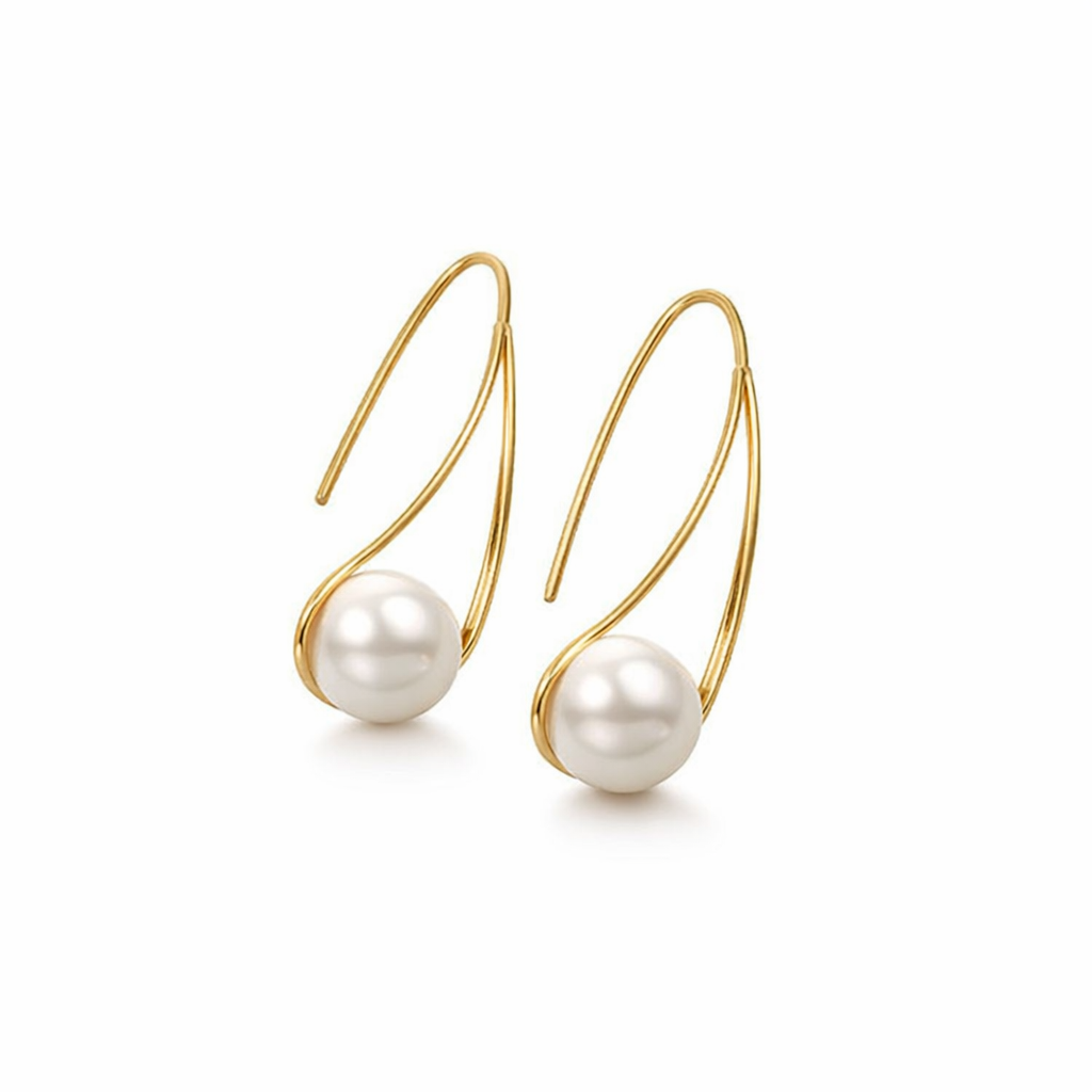 Elegant Pearl Drop Yellow Gold Earrings