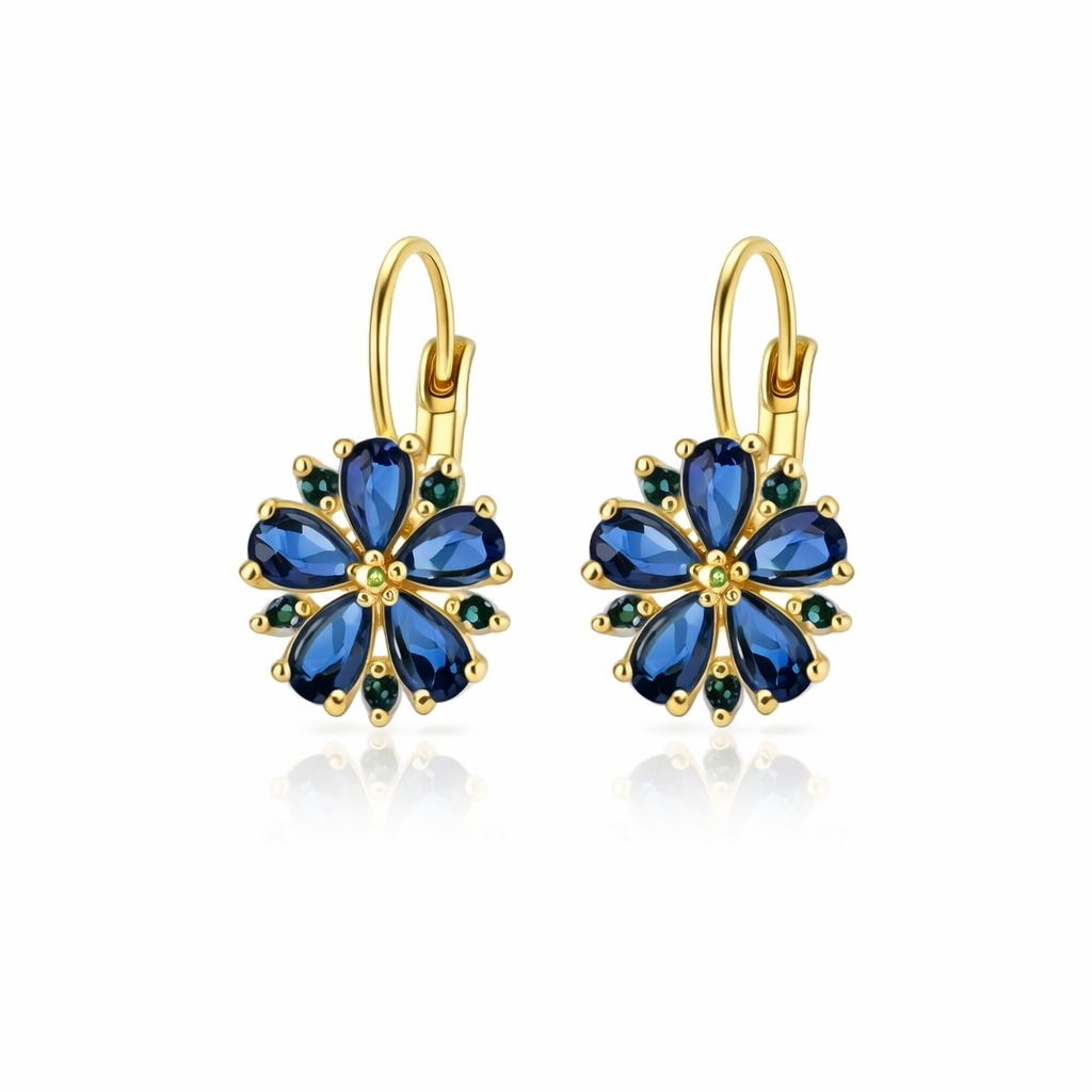 Calina Sapphire Flower Yellow Gold Earrings