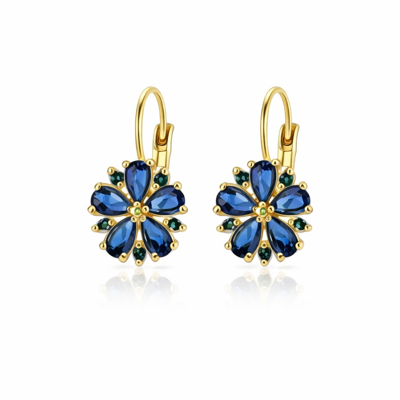 Calina Sapphire Flower Yellow Gold Earrings