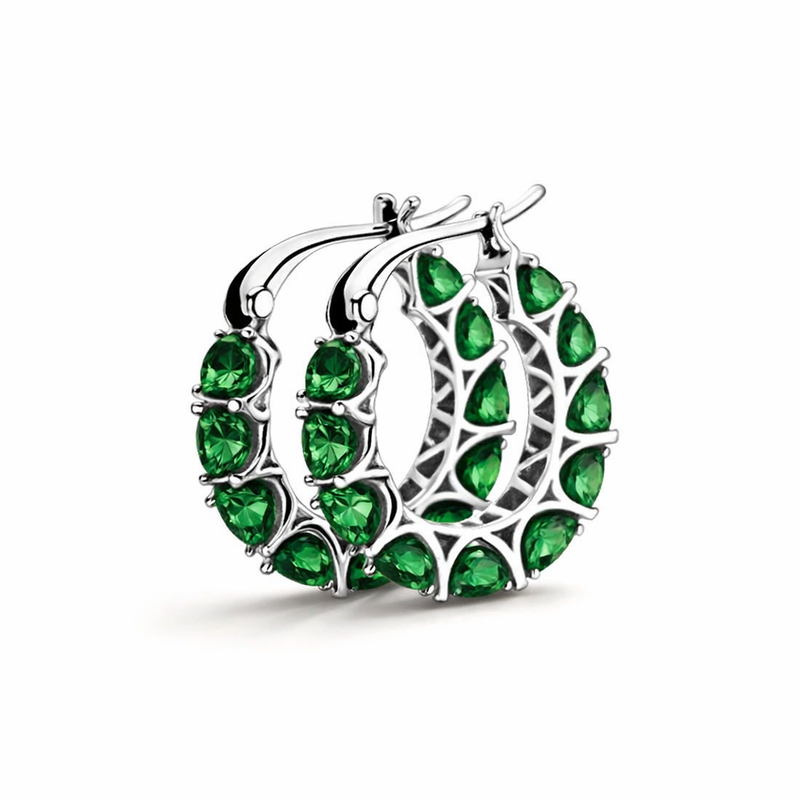 Elena Marlowe Emerald Hoop White Gold Earrings