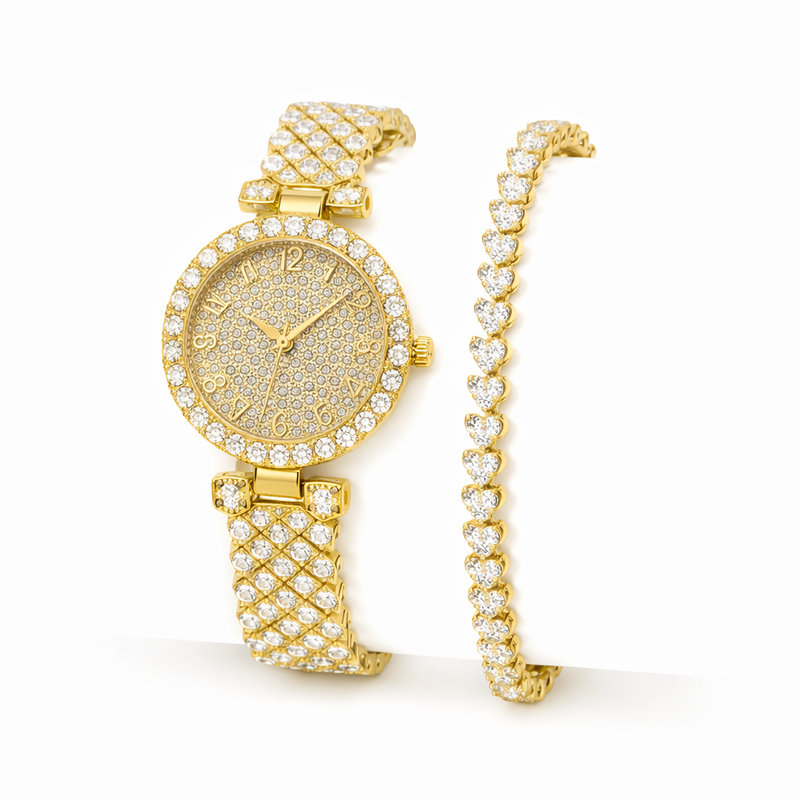 Luxe Radiance Watch and Bracelet Yellow Gold Set