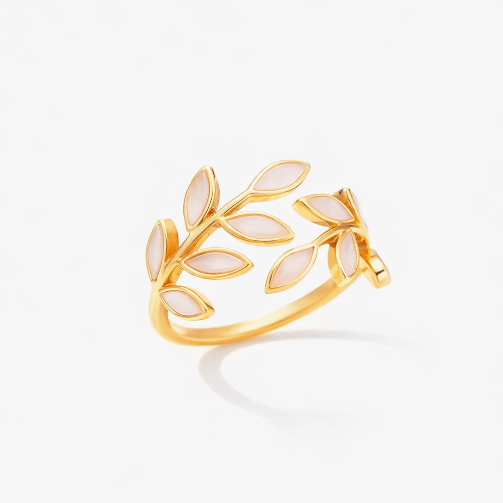 Neraya Delicate Open Leaf Yellow Gold Ring
