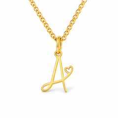 Heart Initial Yellow Gold Necklace