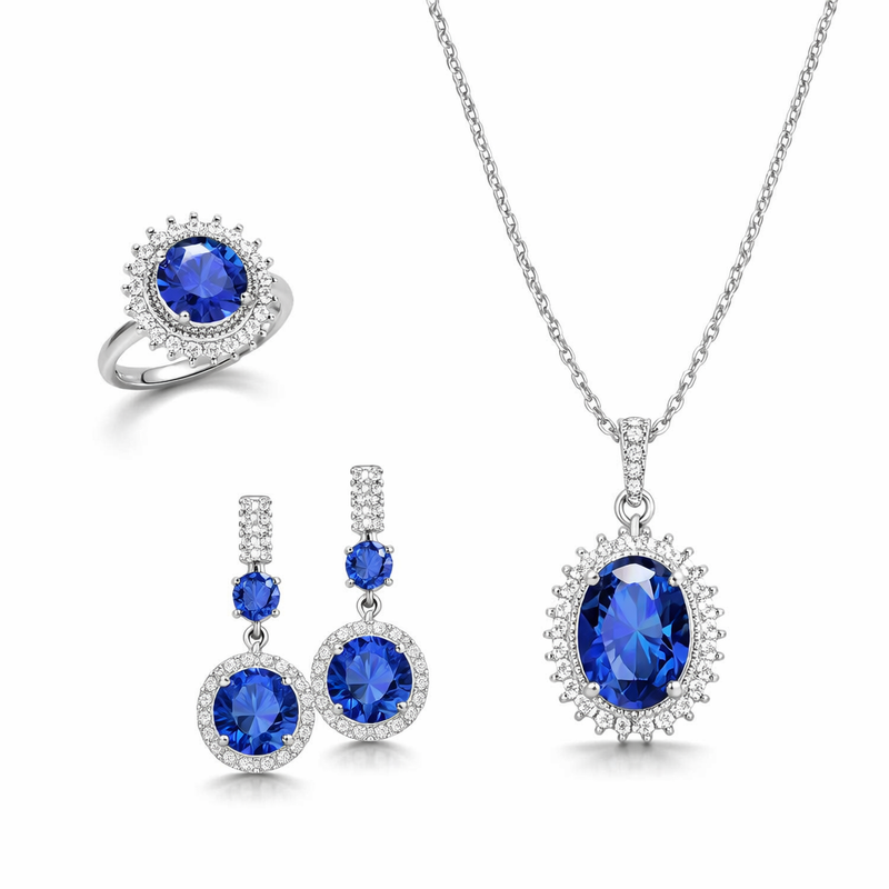 Aurielle Solwyn Blue Sapphire White Gold Set