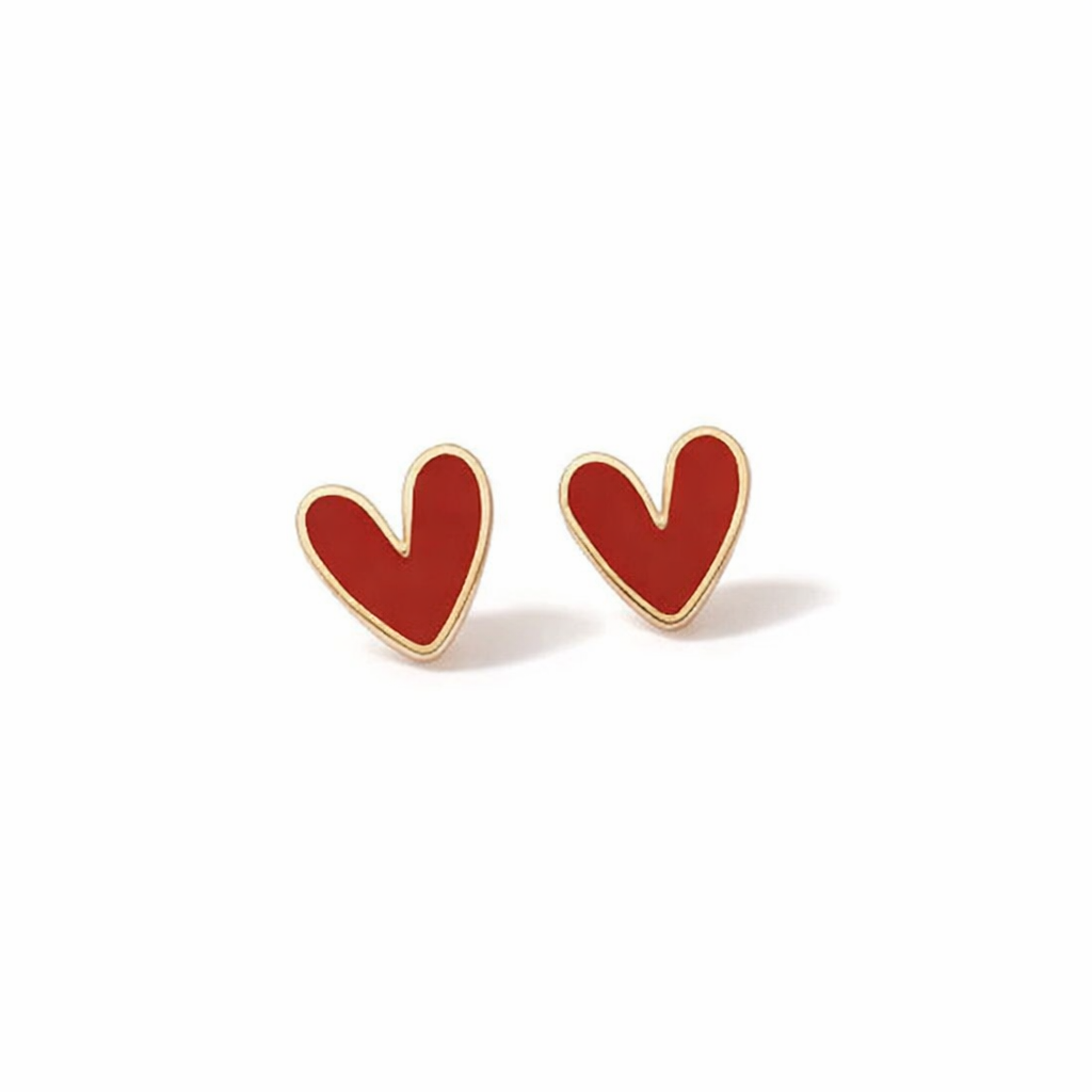 Antique Red Heart Gilded Yellow Gold Earrings