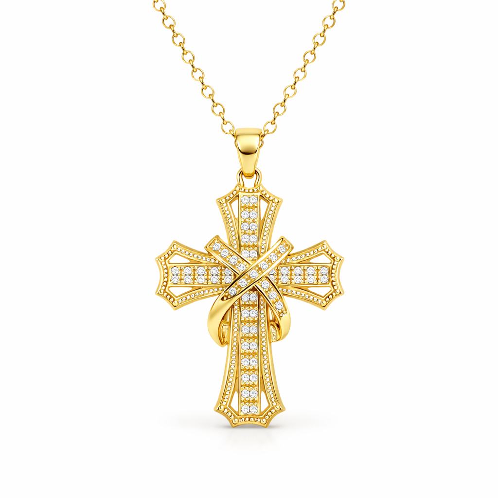 Radiant Cross Pendant Yellow Gold Necklace