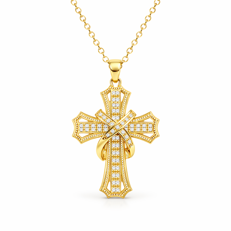 Radiant Cross Pendant Yellow Gold Necklace