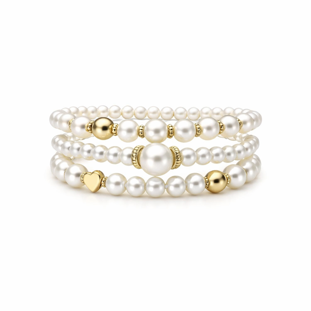 Exquisite Pearl Yellow Gold Bracelet Set