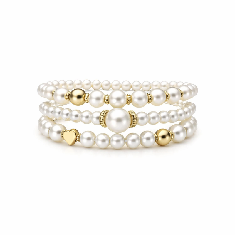 Exquisite Pearl Yellow Gold Bracelet Set