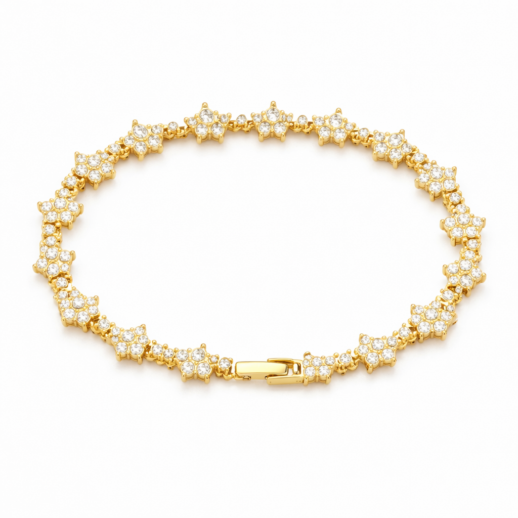 Classic Cluster Tennis Yellow Gold Necklace