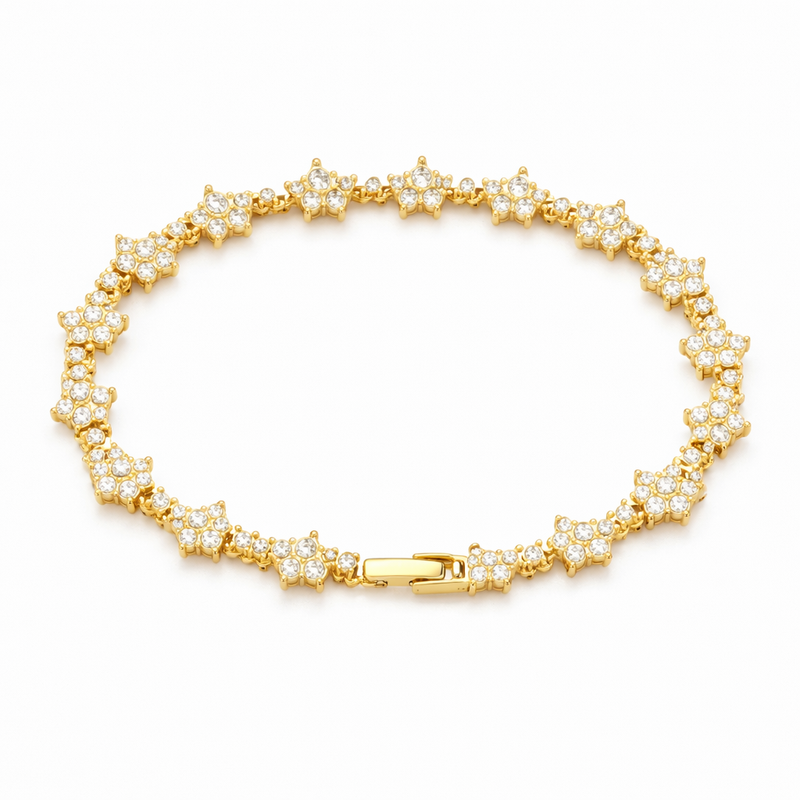 Classic Cluster Tennis Yellow Gold Necklace