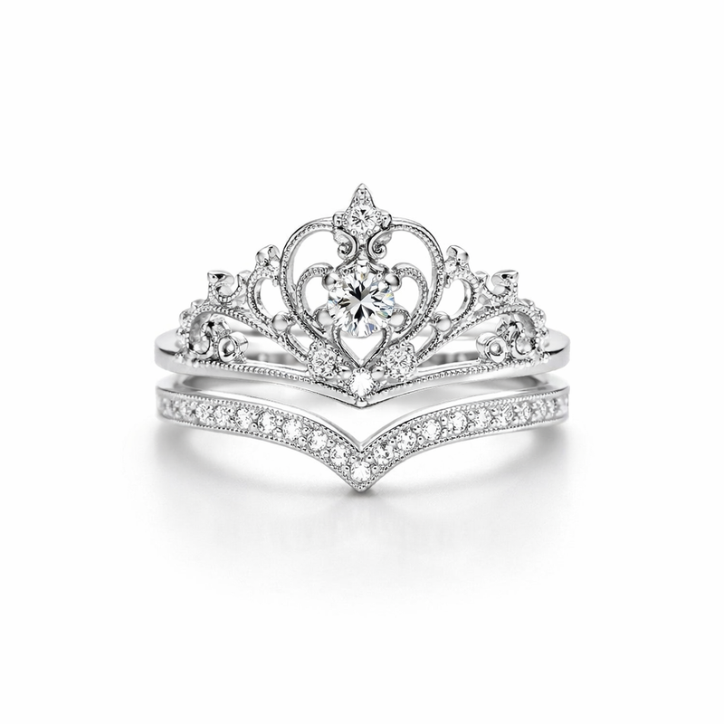Brilliant Silver Crown White Gold Ring Set