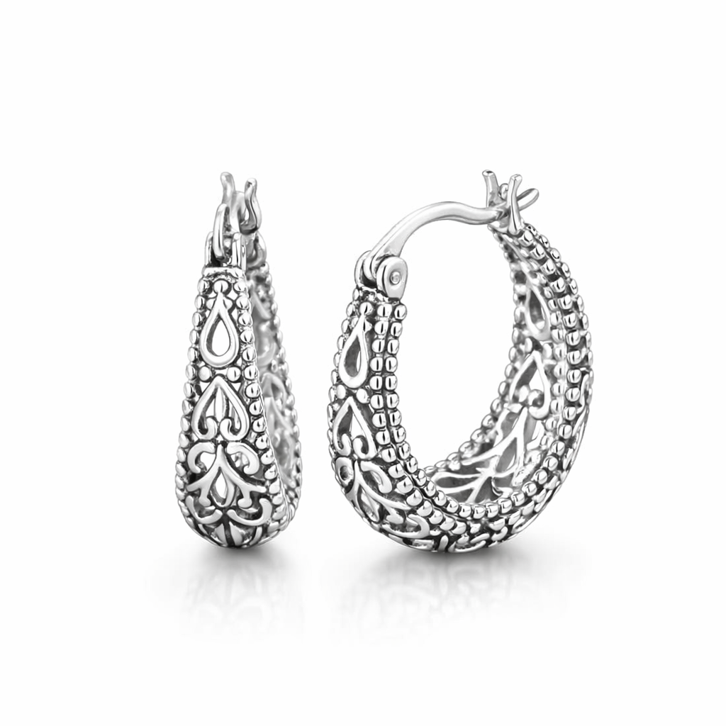 Antique Filigree Basket White Gold Earrings