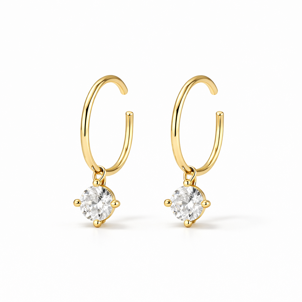 Spark Tip Hoop Yellow Gold Earrings