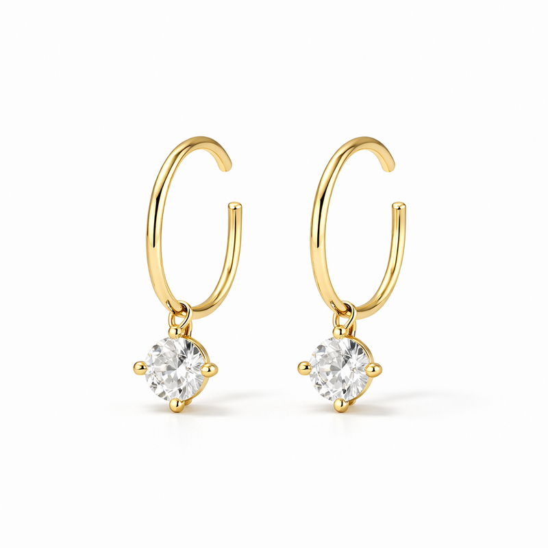 Spark Tip Hoop Yellow Gold Earrings