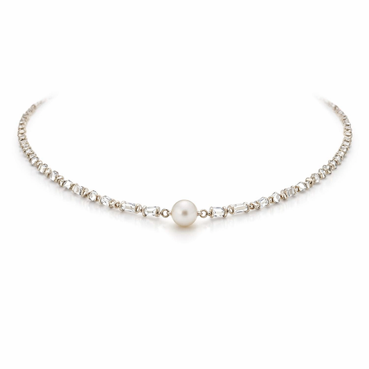 Collar de Perla Radiante | Oro Blanco
