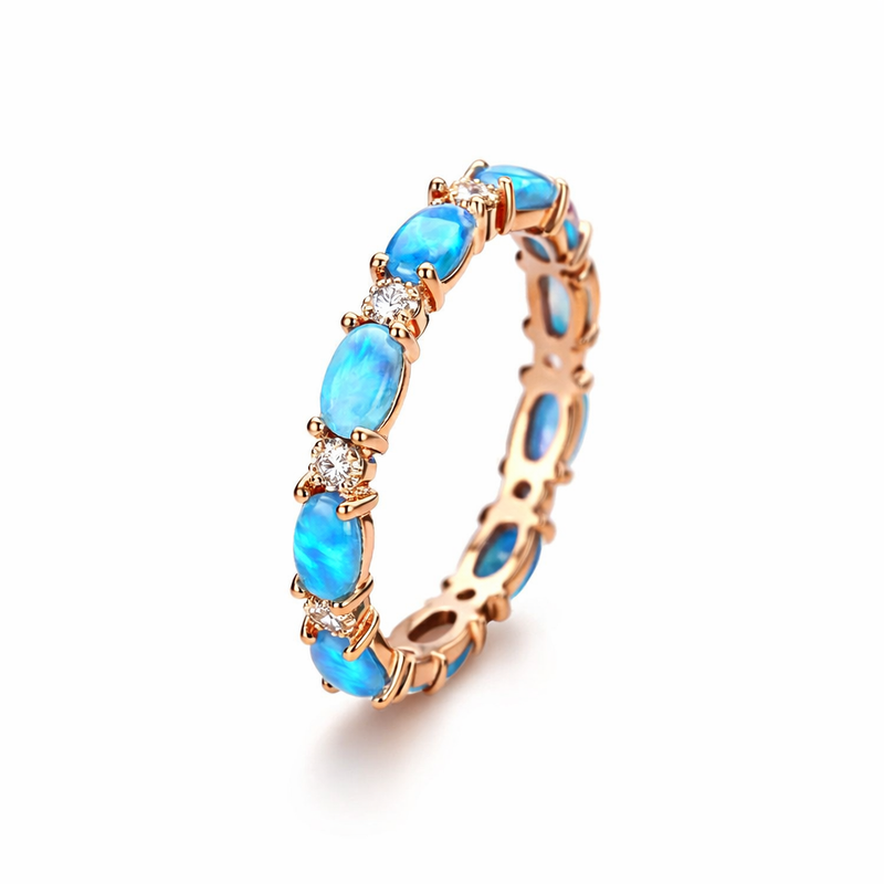 Elegant Blue Opal Yellow Gold Ring