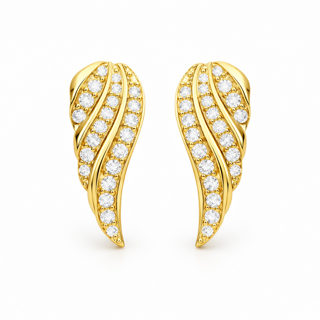 Modern Pave Leaf Yellow Gold Earrings